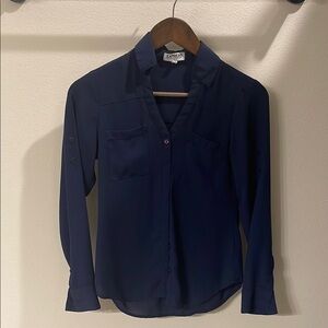 Express Deep Navy Blue 3/4 Sleeve Button Down Shirt